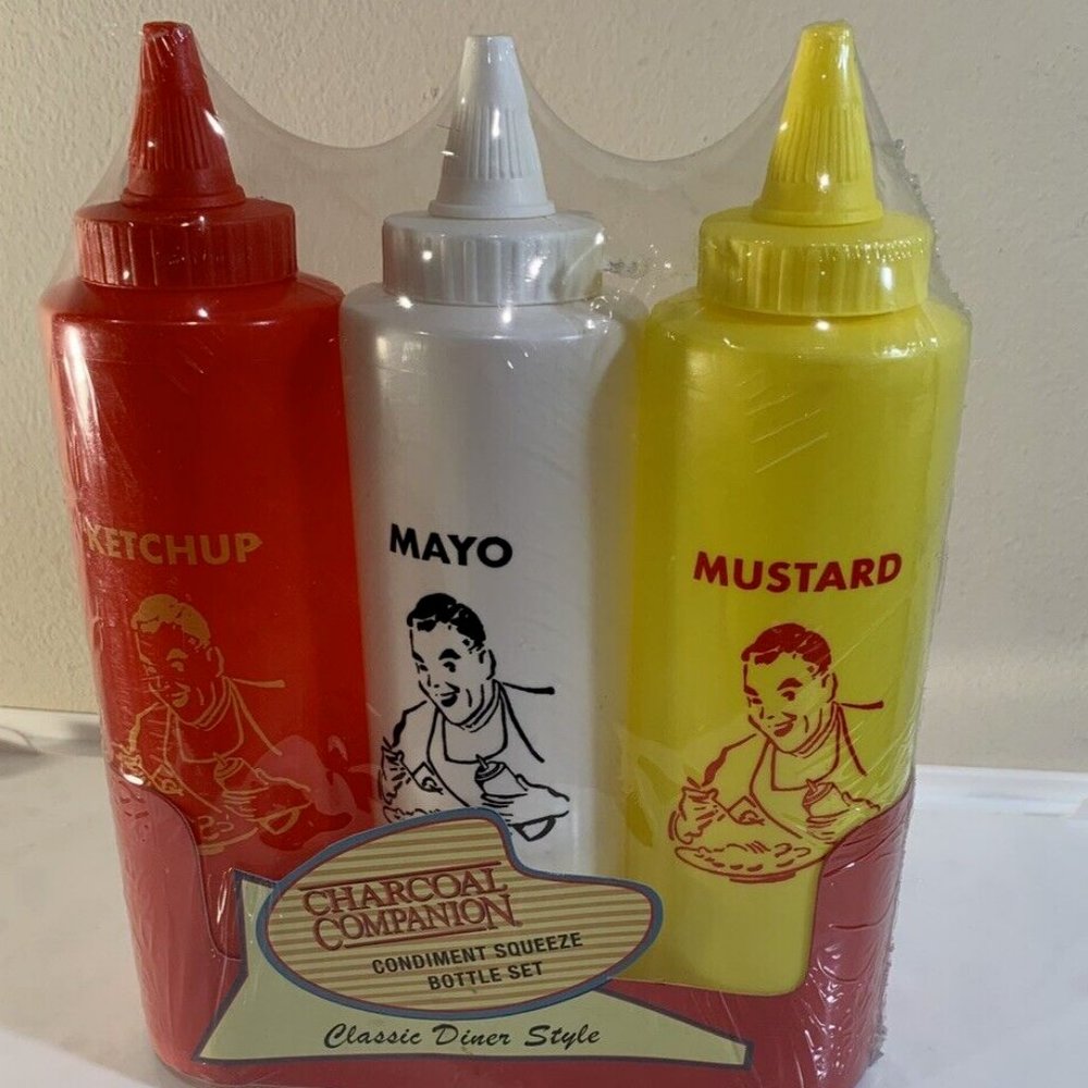 Vintage Charcoal Companion 3 PC Set Squeeze Bottle Ketchup, Mayo, Mustard NEW
